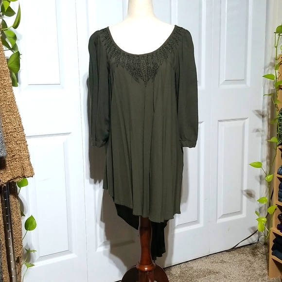 Asymetrical Beaded Shirt Dress - Picture 1 of 8